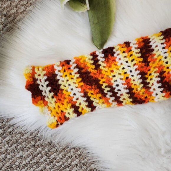 Vintage 1970s Girl Orange Crochet Crop Sweater Boho Bohemian 70s Handmade - Picture 5 of 9